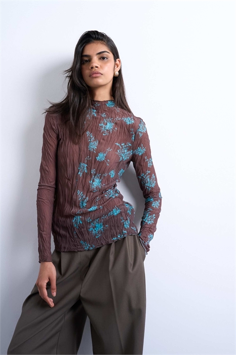 Топ с длинными рукавами из сшитой гофрированной сетки артикул 143455368