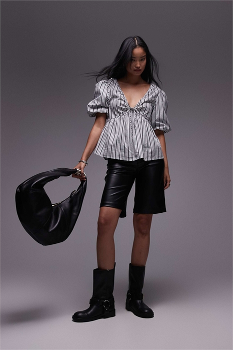 Топ из поплина с буфчатыми рукавами артикул 139174391