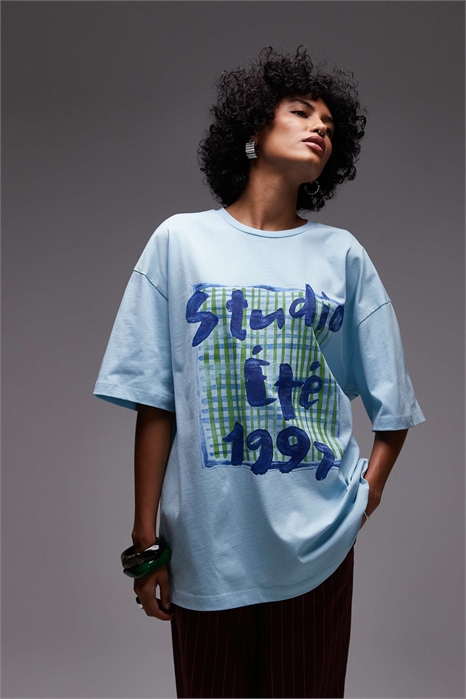 Топ оверсайз с принтом в виде шарфа на трикотаже артикул 144210070