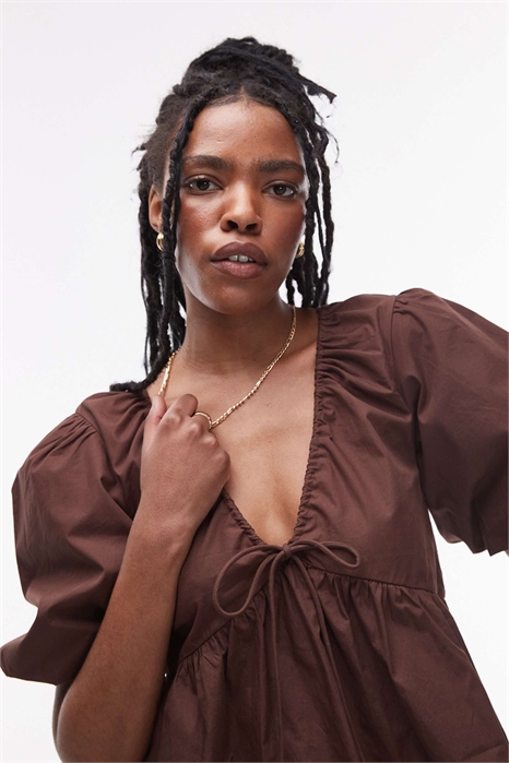 Топ из поплина с буфчатыми рукавами артикул 140140197