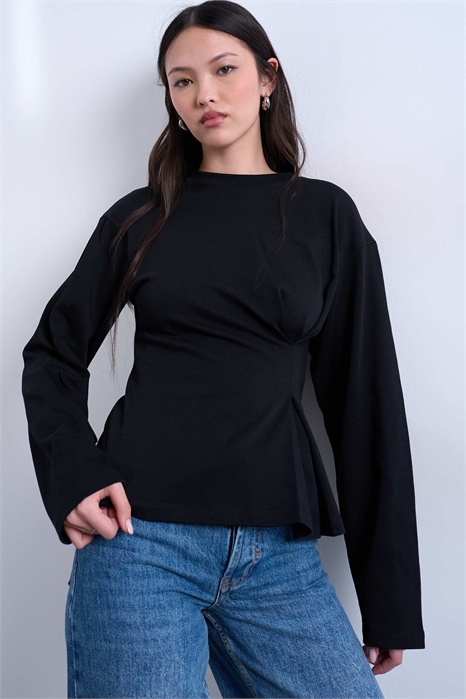 Футболка с зауженной талией и длинными рукавами артикул 153112818