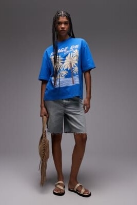 Футболка с принтом «Plage de Calvi» свободного кроя артикул 144537456