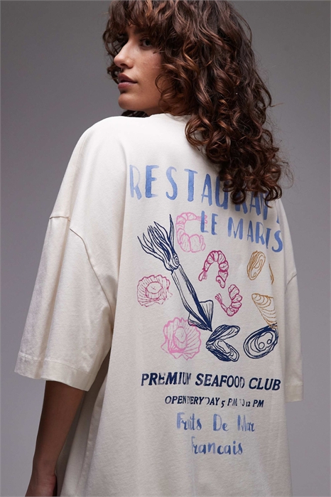 Футболка оверсайз с принтом в виде устриц артикул 140632878