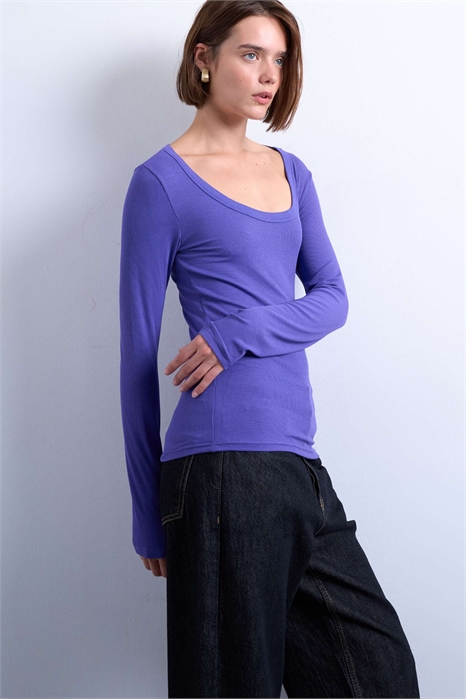 Топ с длинным рукавом и широким вырезом, из ткани премиум-класса артикул 150204637