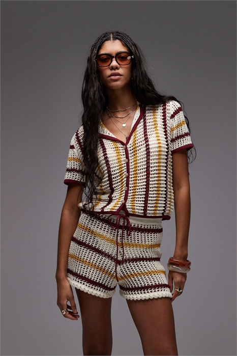 Рубашка из трикотажа с открытыми петлями и полосками co-ord артикул 140143065