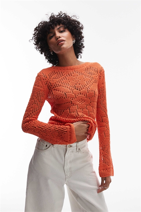 Трикотажный топ с V-образным вырезом и длинными рукавами артикул 147265406