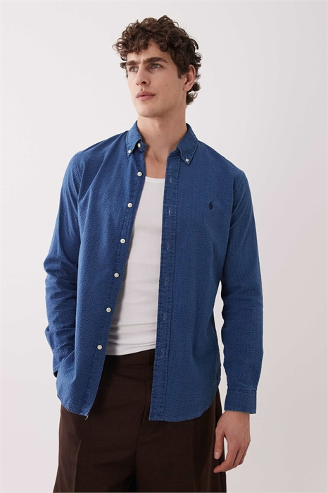 Рубашка с длинным рукавом из хлопка с сеерсакерным узором и логотипом артикул 154032105