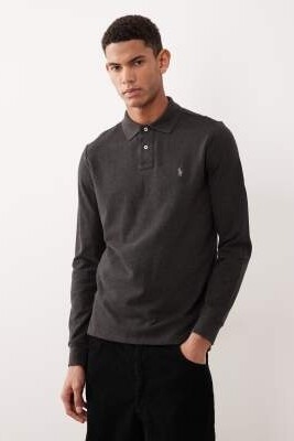 Поло с длинным рукавом из пике с логотипом в виде значка, индивидуальный крой артикул 152230980