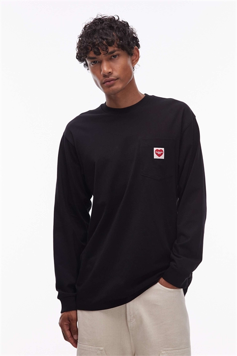 Футболка свободного кроя с длинными рукавами и карманом в форме сердца артикул 148713469
