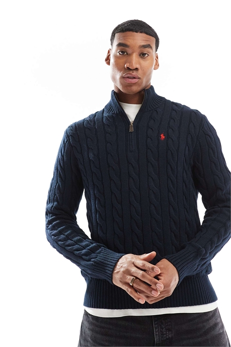 Свитер из хлопка с косами и логотипом-иконкой на полузастежке-молнии артикул 105682140