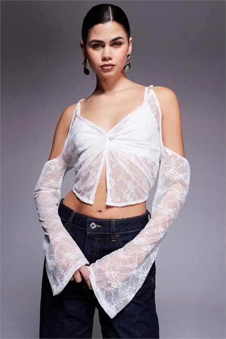 Топ с рукавами-колокольчиками из оникса артикул 153149903