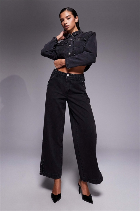 Джинсы средней посадки прямого кроя с отделкой швов стразами co-ord артикул 153149916