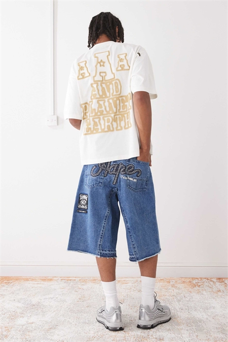 Джинсовые шорты Aape by A Bathing Ape с вышитым логотипом артикул 141529613