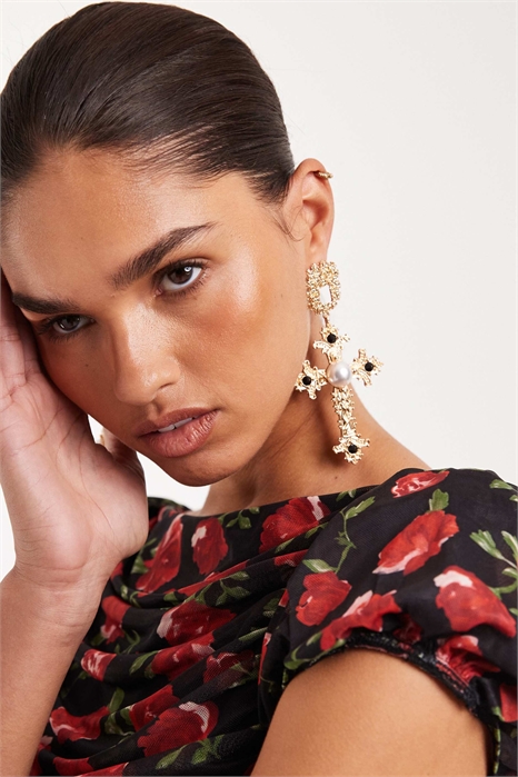 Большие серьги в форме креста с камнями и искусственными жемчужинами артикул 155442752