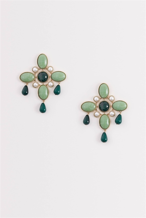 Большие серьги-кольца с искусственными зелеными камнями артикул 155210496