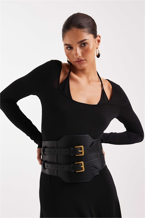 Пояс с широкой талией и двумя пряжками артикул 153908239