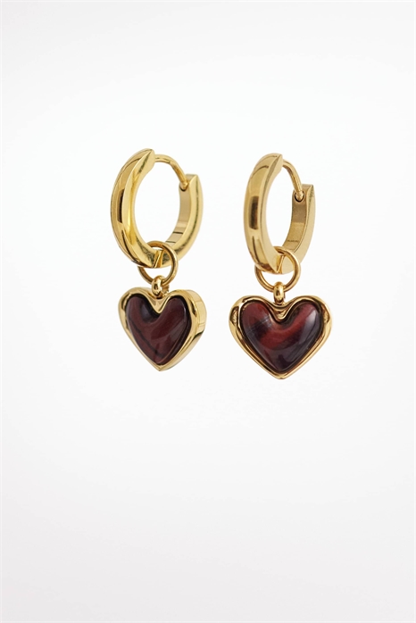 Серьги-кольца «Хугги» в форме сердца с камнем «тигровый глаз» артикул 155681906