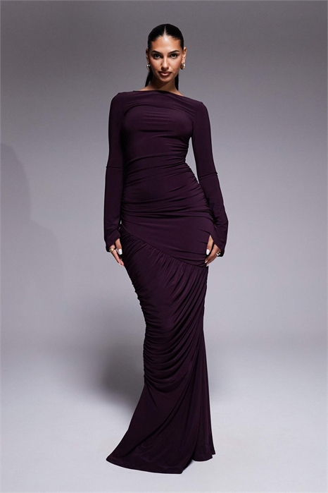 Макси-платье с вырезанными вставками и длинными рукавами артикул 153362578