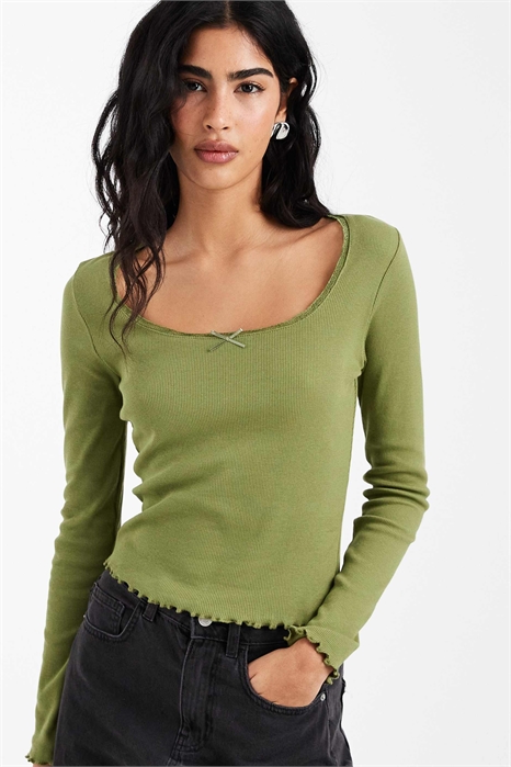 Топ с квадратным вырезом и ребристой отделкой артикул 153712473