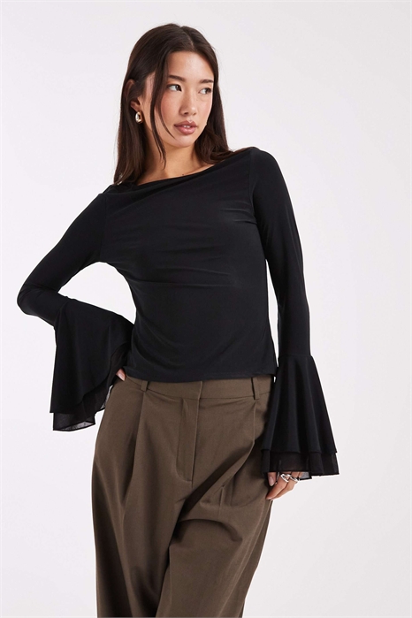 Облегающая кофта с длинными рукавами и расклешенными рукавами из сетки артикул 153839561