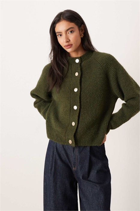 Вязаный кардиган с узором «рыбацкая резинка» и рукавами-рагланами артикул 152627460