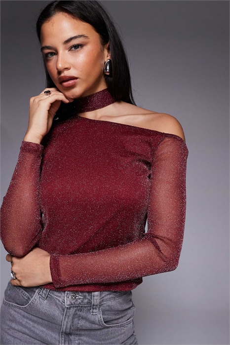 Топ с одним плечом из сетчатой ткани с блестками артикул 153749409