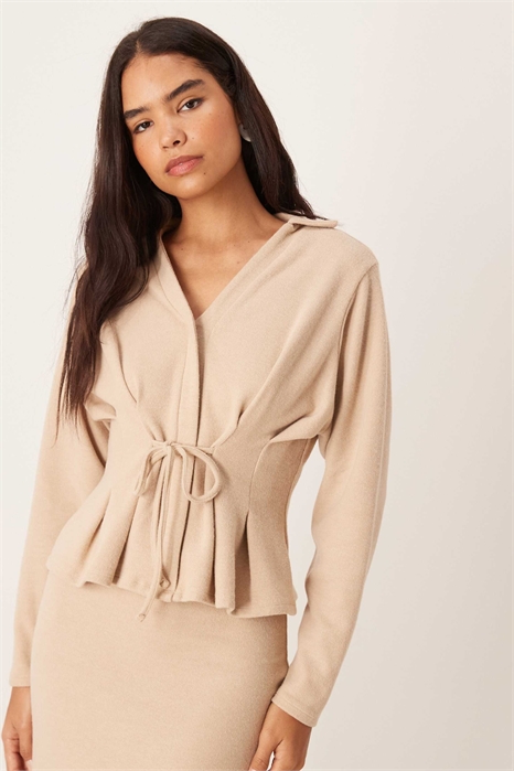 Мягкая рубашка-поло с завязками и зауженным силуэтом, с длинными рукавами co-ord артикул 152669736