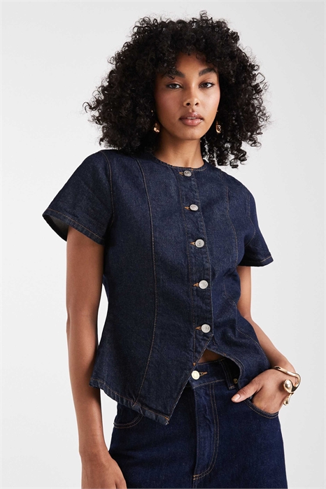 Джинсовая рубашка с короткими рукавами на пуговицах артикул 149105945