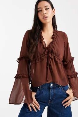 Блузка с шифоновыми оборками артикул 148656096