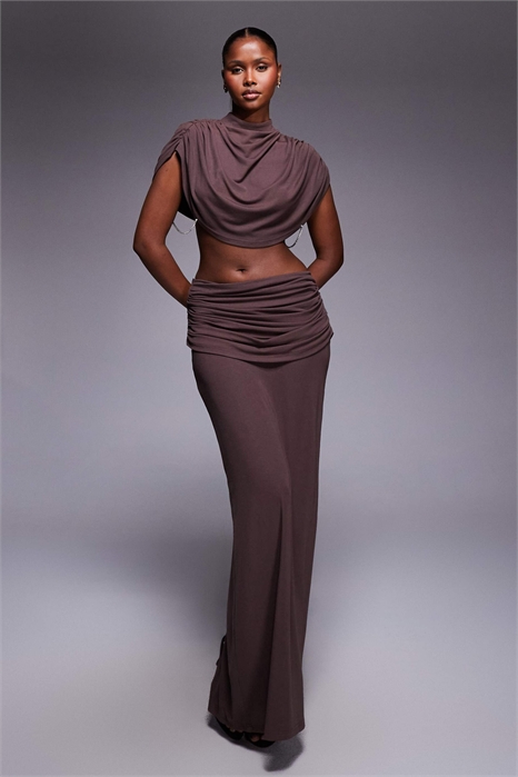 Макси-юбка из высококачественной смесовой ткани с рюшами и драпировкой на талии co-ord артикул 153643130