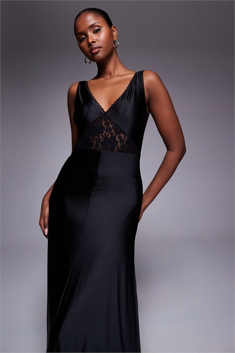 Макси-платье из жидкого джерси с лондонским кружевом и открытой спиной артикул 151699540