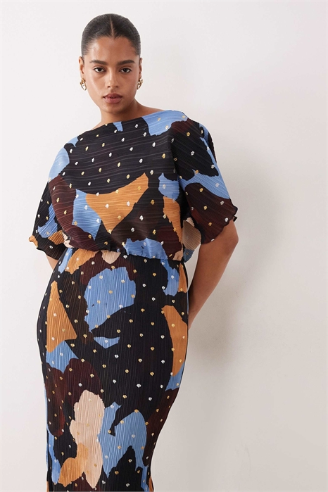 Асимметричное макси-платье Tilly с плиссировкой и золотой фольгой артикул 150662395