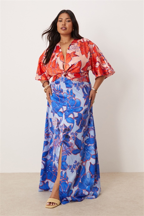 Макси-платье-кимоно с завязками спереди артикул 143438267