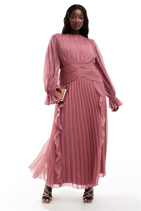 ASOS DESIGN: макси-платье с высоким воротником, рюшами и ремнем артикул 136319727