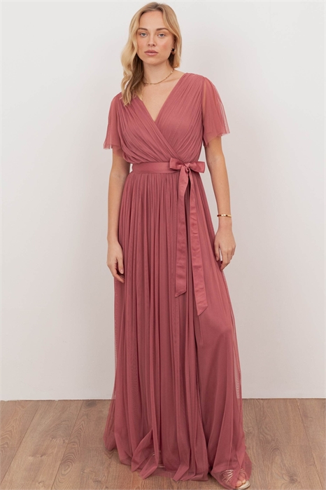 Макси-платье с короткими рукавами из тюля с эффектом перекрещивания артикул 154754231