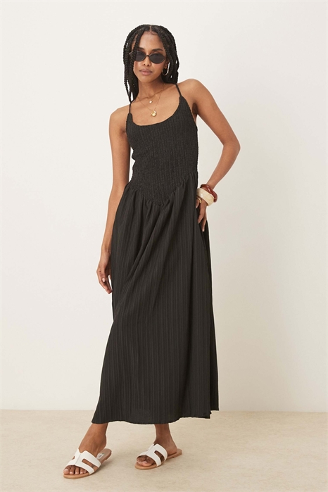 Макси-сарафан с волнистым подолом и круглым вырезом, с перекрещивающейся спинкой артикул 140195519