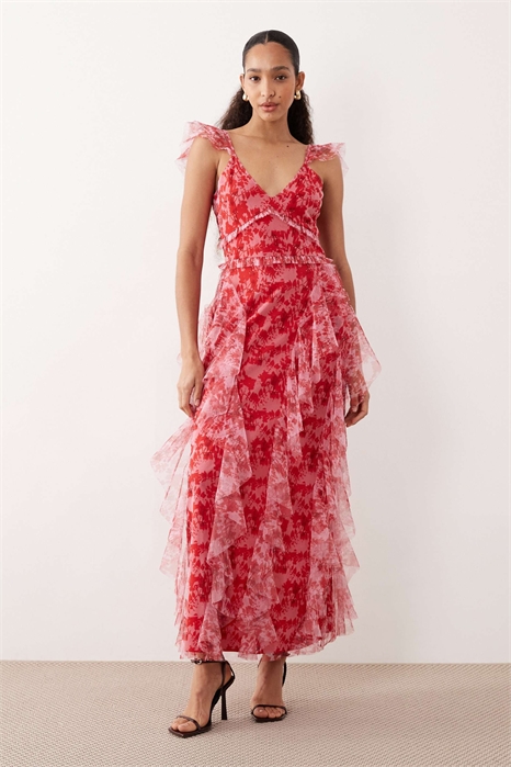 Платье средней длины с тюлевыми оборками артикул 152319631