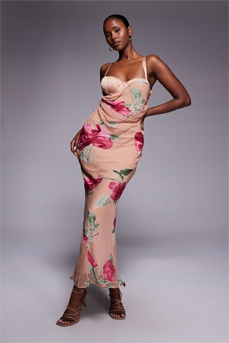 Макси-платье с корсетными элементами артикул 134733509