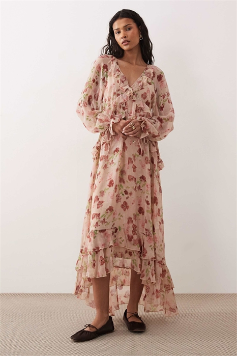 Платье-миди с длинными рукавами, летящим силуэтом и многослойным кроем артикул 152864997