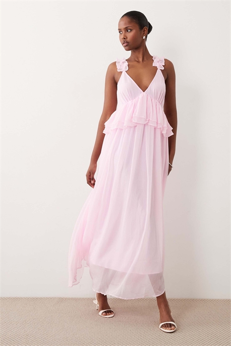 Макси-платье из шифона с оборками на бретелях артикул 154746605