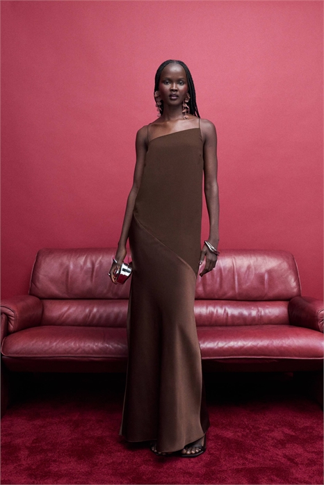 Макси-платье-комбинация из драпированного атласного шифона артикул 150700443