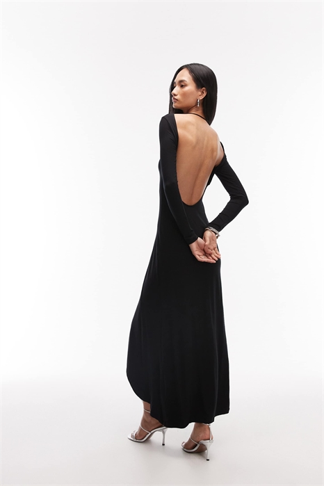 Макси-платье с длинными рукавами и открытой спиной, с рюшами на талии артикул 152555602