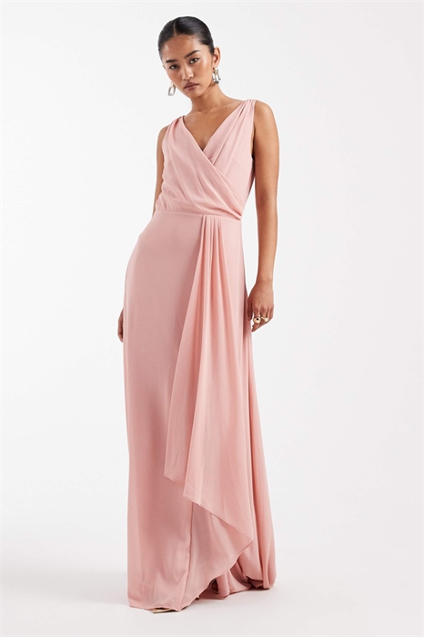 Шифоновое макси-платье для подружки невесты с закрученным элементом артикул 153113233