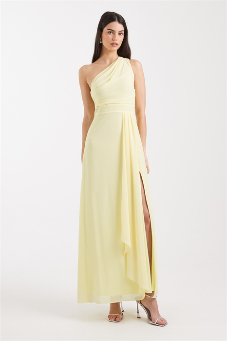 Макси-платье из шифона для подружки невесты с одним плечом и разрезом сбоку артикул 153113225