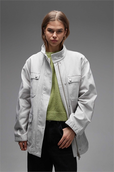 Рабочая рубашка из денима с воротником-воронкой артикул 154889258