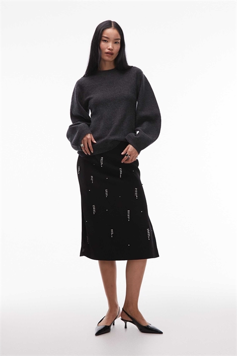 Юбка средней длины с бахромой из хрусталя артикул 152632131