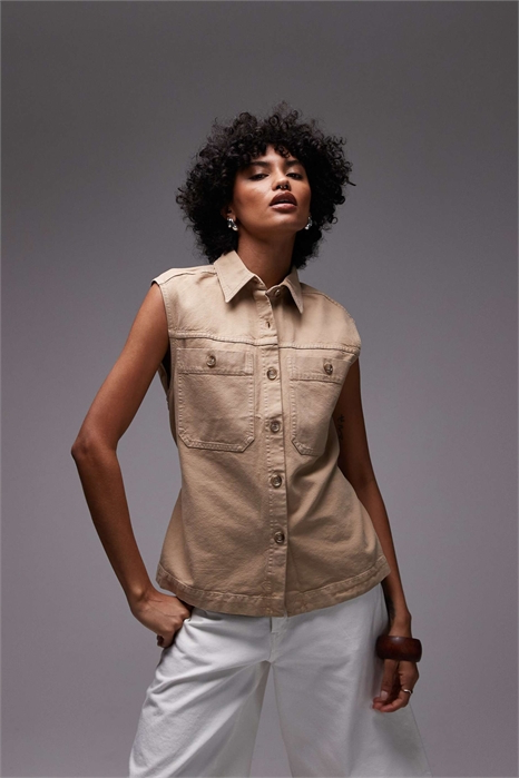 Жилет из чистого хлопка свободного кроя с поясом в стиле рабочей одежды артикул 144644456