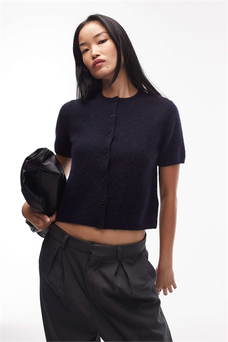 Вязаный кардиган из смесовой ткани с альпакой и короткими рукавами артикул 151023763