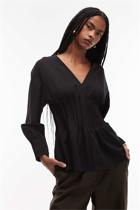 Блузка из эластичной ткани с плиссированной талией в стиле корсета артикул 151304603