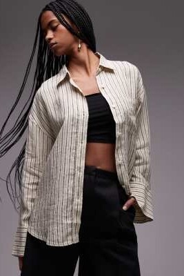 Рубашка из льна свободного кроя артикул 143964357